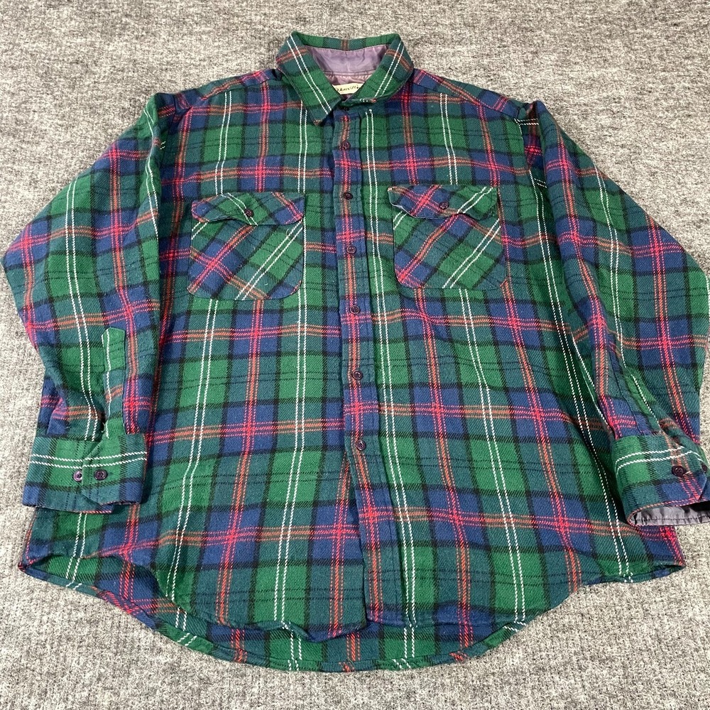 St Johns Bay Shirt Mens Extra Large Green Acrylic Flannel Pockets Grunge Outdoor